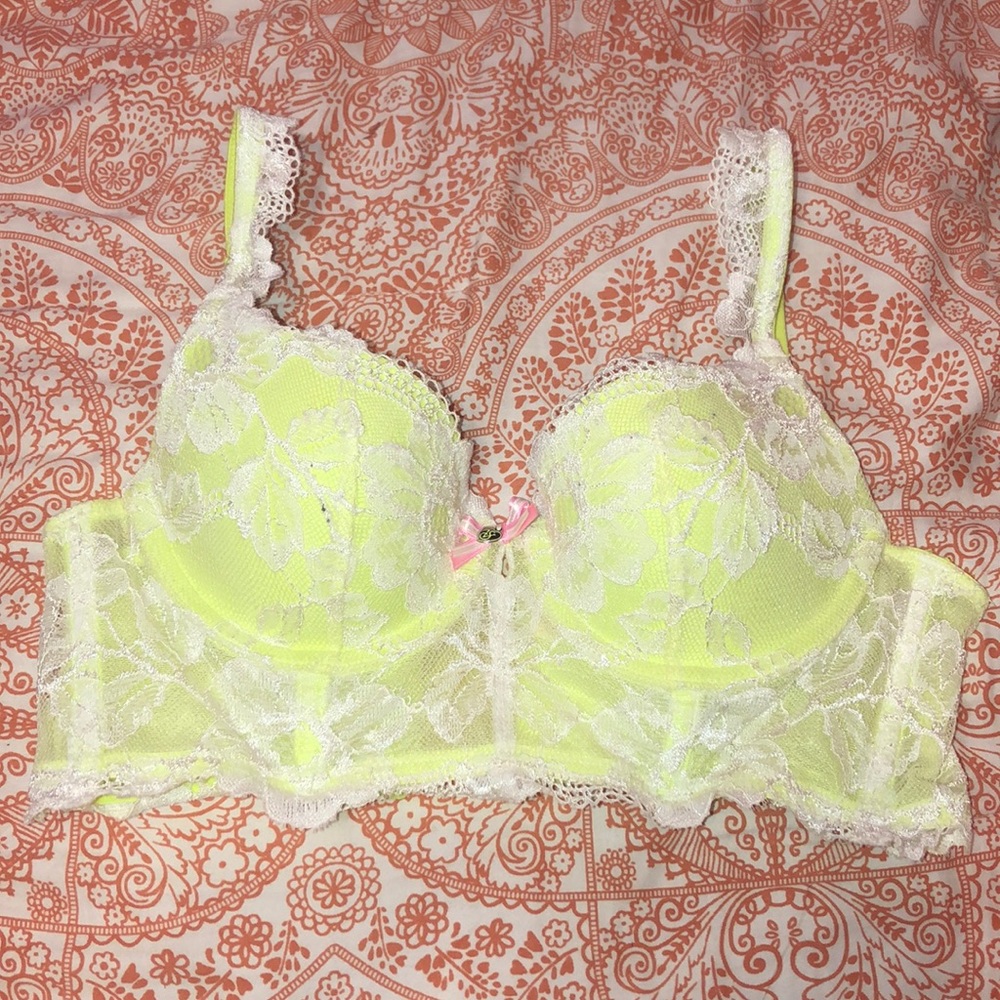 Lime green lace bra